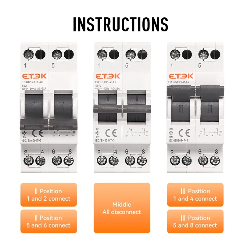 ETEK MTS Dual Power Manual Transfer Switch Din Rail Modular Changeover Switch Interlock Circuit Breaker 1P 2P 4P EKCS101