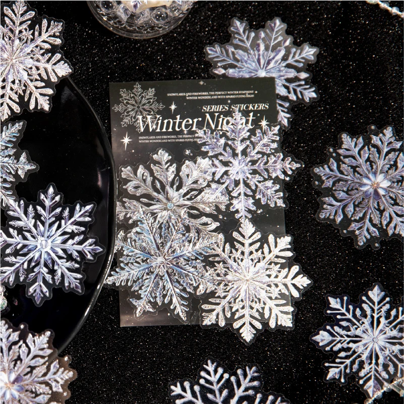 Journal GO 10pcs Glitter Winter Night Stickers Vintage Decorative Firework Decals for Journaling Scrapbooking Journal Planner
