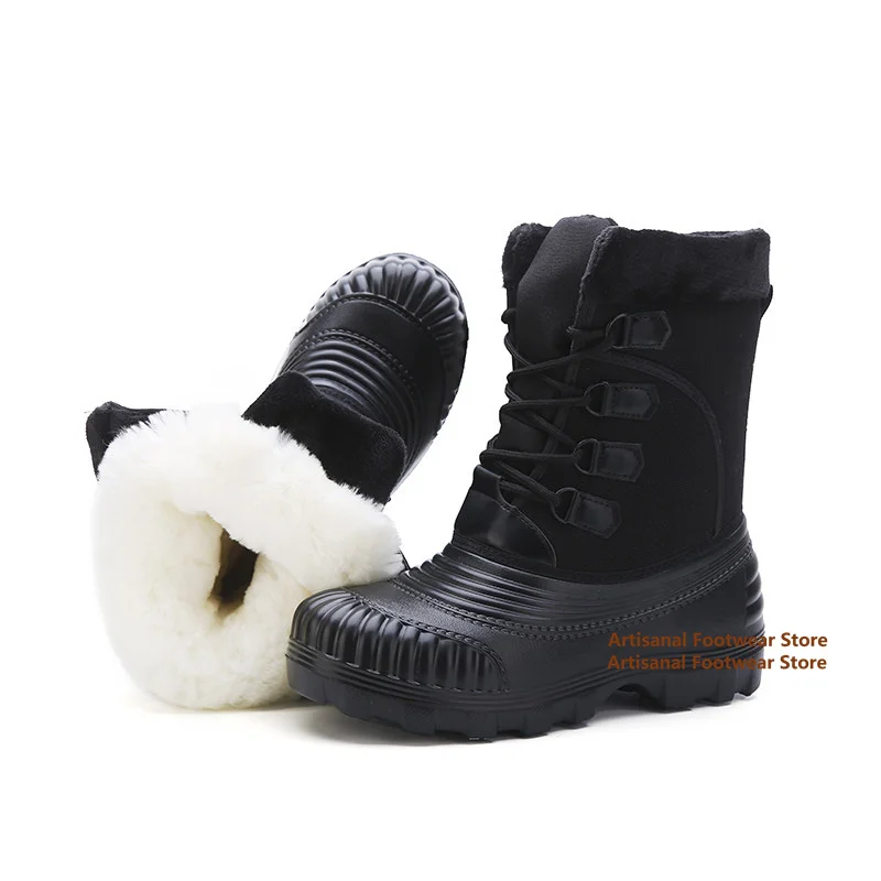 Men Camouflage Snow Boots Waterproof Rubber Toe Cap Warm Faux Fur Lined Lace-Up Non-Slip Outdoor Hiking Boots Winter Men's Boots