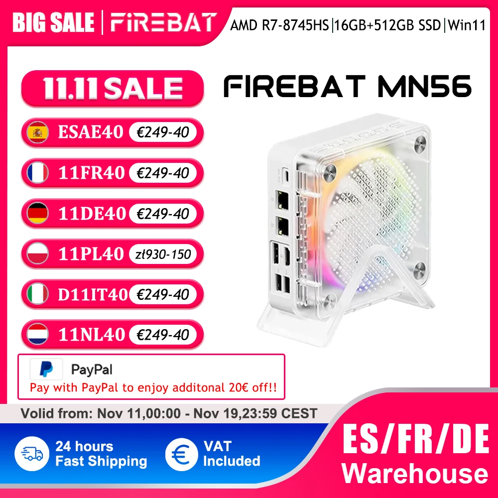 Immagine di FIREBAT MN56 MINI PC AMD R7-8745HS Mini PC Windows11 DDR5 16GB + 512GB SSD 8 core Computer Desktop BT 5.2 WIFI6 HDMI TYPE-C USB