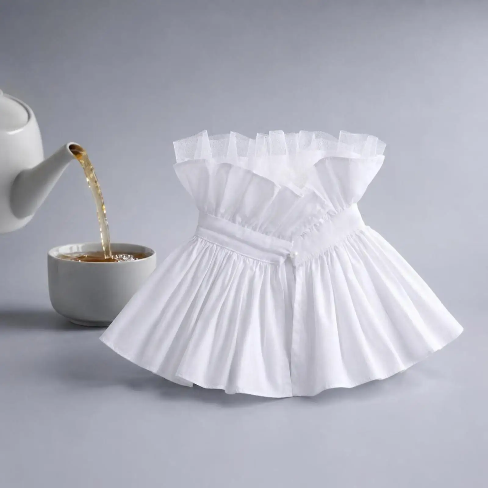 Women White Cape Collar Lace Capelet for Dress Vintage Shoulder Wrap Chiffon Faux Collar Accessory