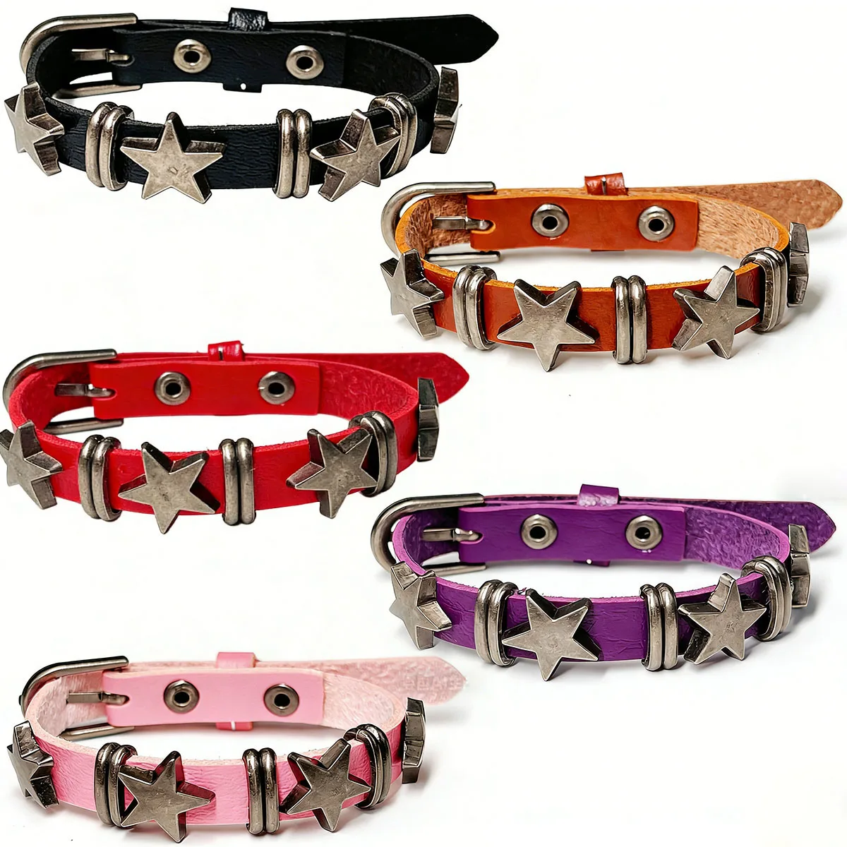 Y2K Star Studded PU Leather Bracelet for Women Men Adjustable Buckle Cuff Bracelet Gothic Punk Fashion Hand Jewelry Accessory