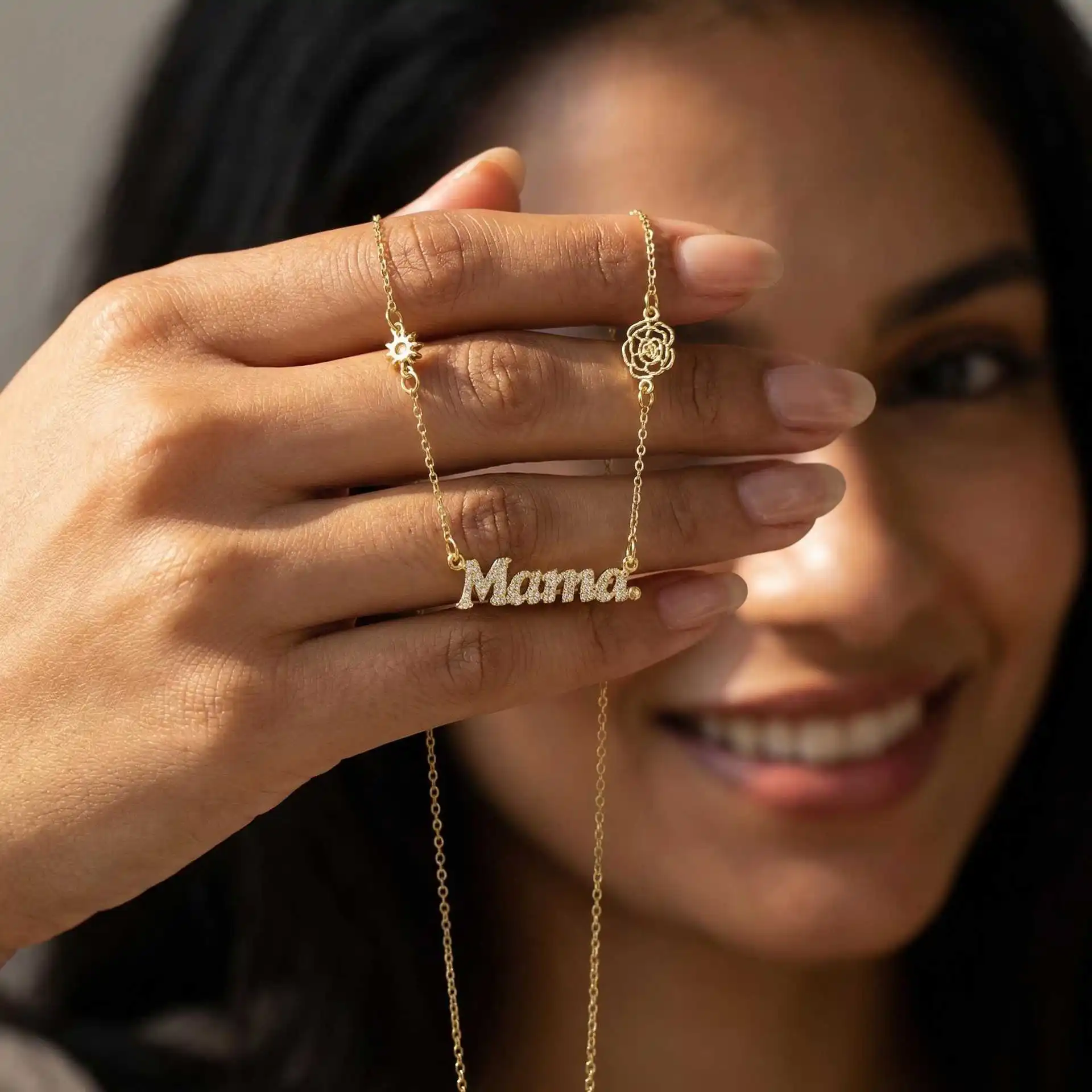 Exquisite Mama mother full diamond necklace light luxury versatile gold collarbone chain Mother's Day commemorative gift for mot