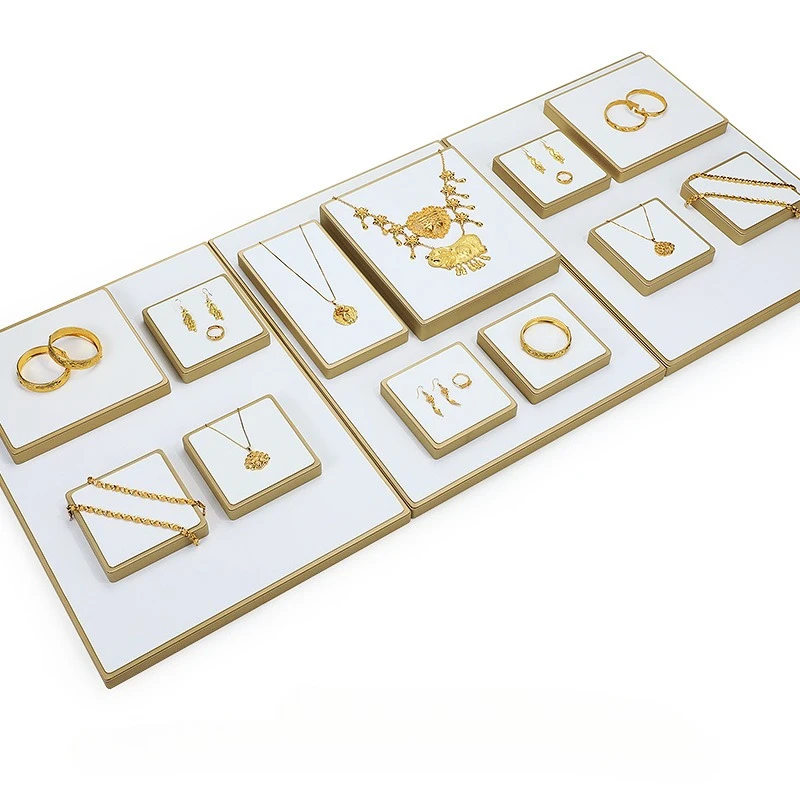 New advanced gold and white brushed flat set jewelry display props necklace ring earrings bracelet jewelry display stand counter