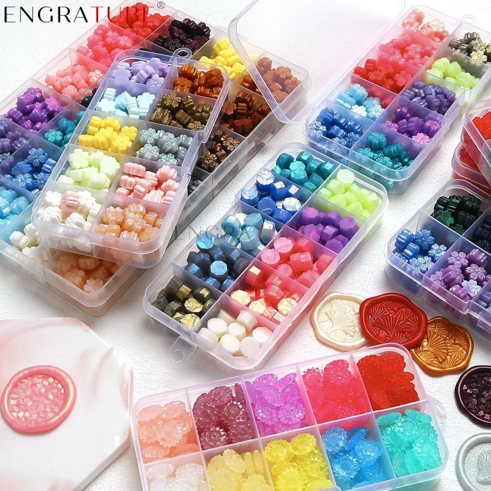 10 Grids Boxed Sakura Octagon Sunflower Wax Sealing Beads Crystal Aurora For DIY Envelope Letter Wedding Invitation Scrapbooking