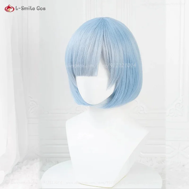 Rem/Ram คอสเพลย์วิกผม 30 ซม.สีฟ้า/สีชมพูวิกผมคอสเพลย์อะนิเมะคอสเพลย์วิกผมสังเคราะห์ทนความร้อนผมฮาโลวีน + หมวกวิกผม