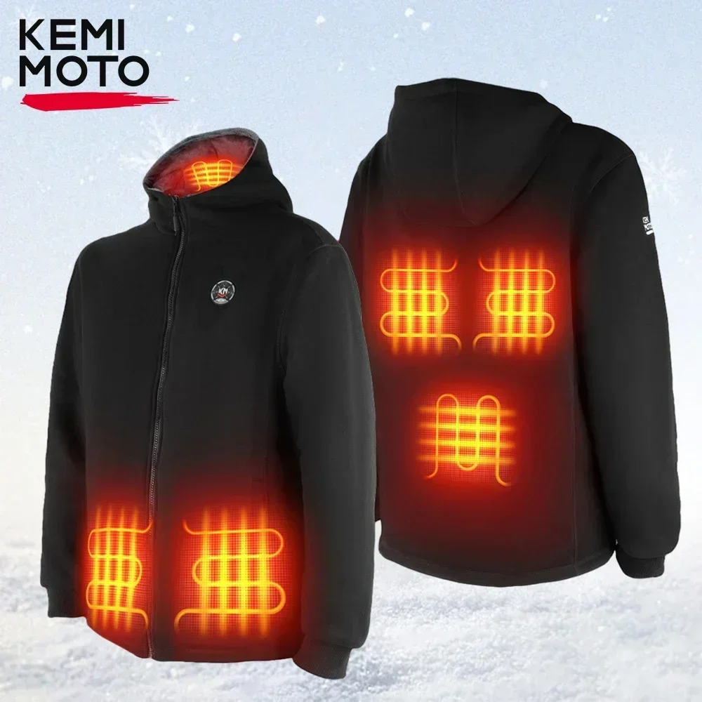 KEMIMOTO Motorcycle Riding Jacket Hoodie Men's Heated Winter Warm 6 Heating Areas 20000mAh Battery Skiing Hiking Outdoor Sports