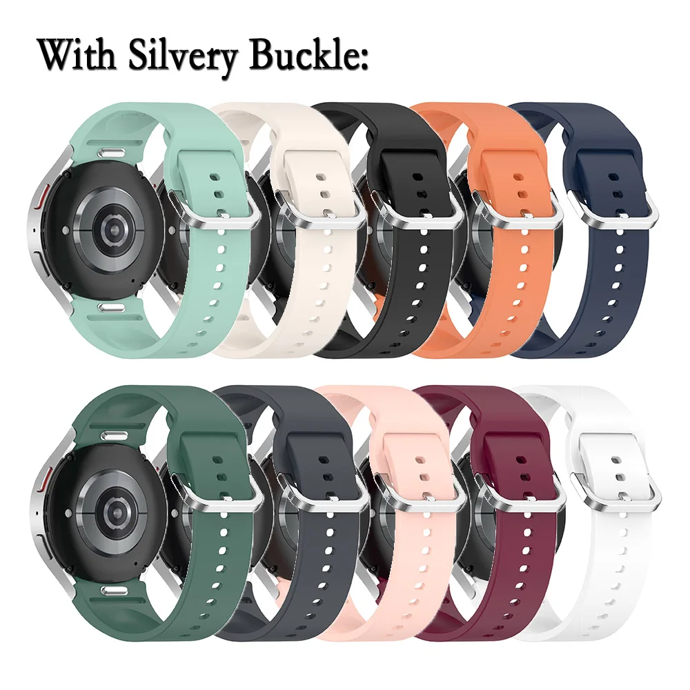 삼성 워치 하이 퀄리티 실리콘 시계 밴드, 실버 버클 손목 밴드 교체, 20mm 스트랩, 7, 6, 5, 4, FE