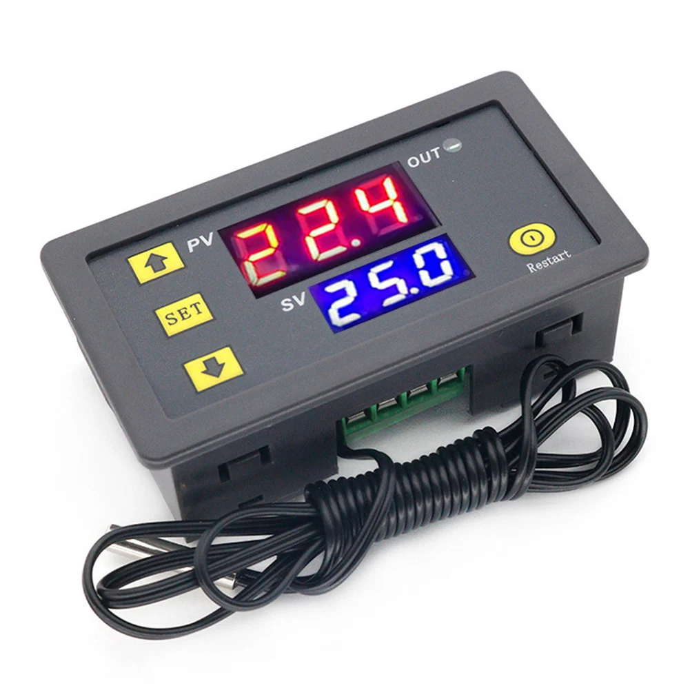 2 Pcs W3230 AC 5V/12V/24V Digital Temperature Controller With 10K Sensor Probe ABS 79*26*43mm Temperature Controller PLC Modules