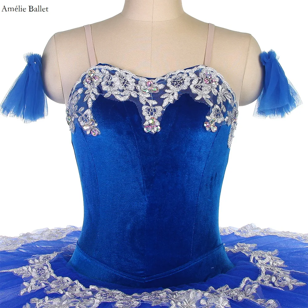 BLL406 Royal Blue Velvet Bodice Ballet Pancake Tutu for Girls & Women Ballerina Performance Costume Pre-Professional Tutu Dress