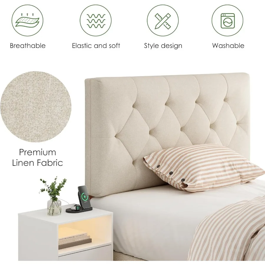 Gestoffeerd dubbel hoofdeinde alleen voor bedframe vanaf 2741, in hoogte verstelbaar Twin XL-hoofdeinde met duurzame massief houten poten Modern
