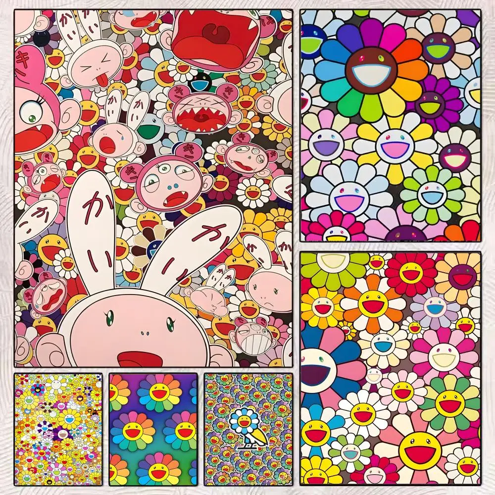 Fashion M-Murakami T-Takashi Flowers Painting Calligraphy Canvas Wall Art Decor Interior Poster for Home Room Decoration