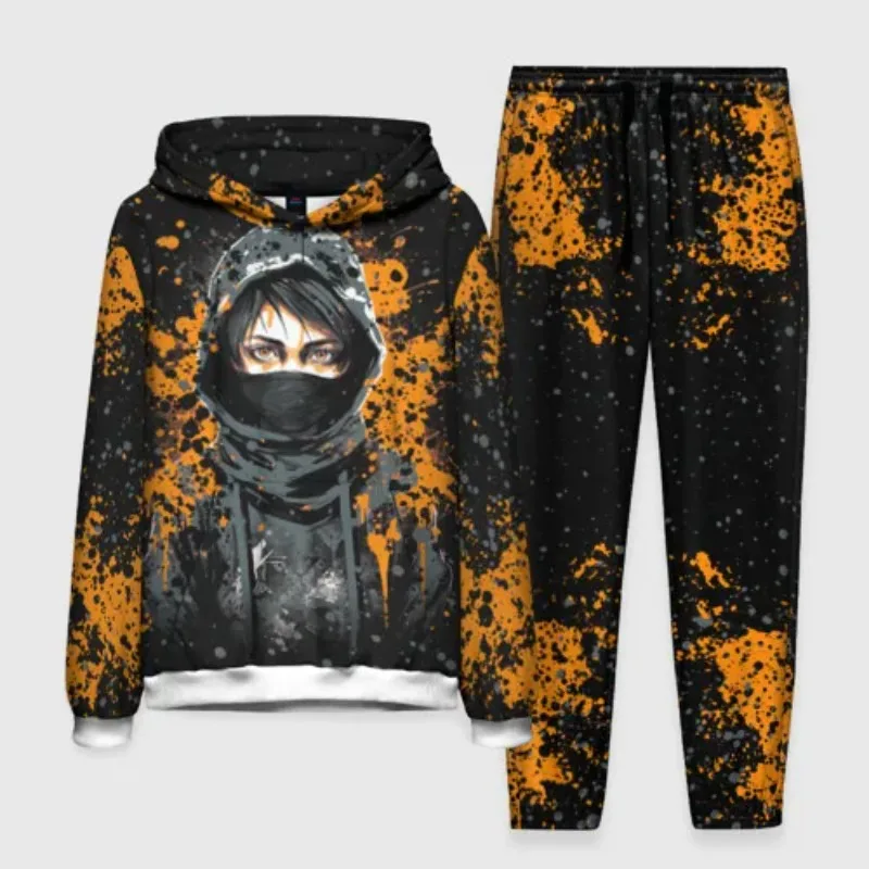 

2025 Мужская толстовка с 3D принтом «Самурайская девушка» в стиле аниме, комплект со штанами, спортивная одежда, комплект из 2 предметов, женский комплект спортивной одежды