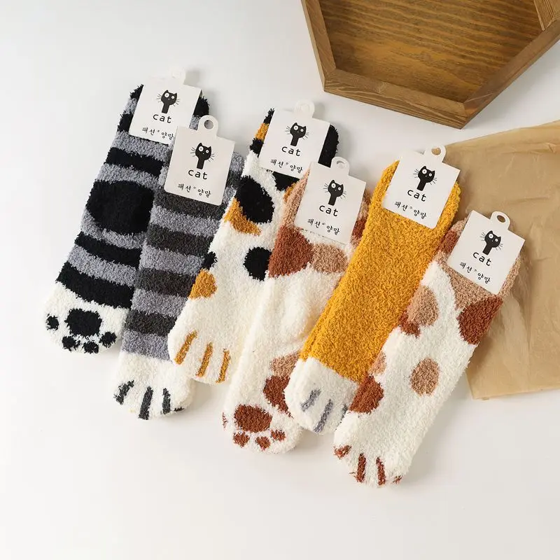 

Hot Sale Coral Velvet Socks Female Kawaii Tube Korean socks Autumn Winter Cat Claws Cute Thick Warm Sleeping Floor Socks Meias