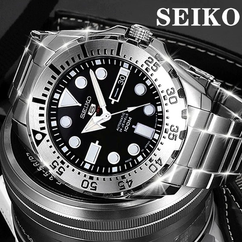 SEIKO-Relógio Masculino Automático Desportivo, Relógio Mecânico, Marca Relógio, Feito no Japão, SRP599J1, 100M