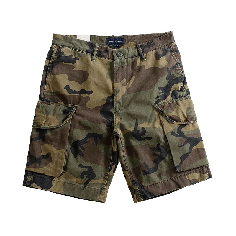 Summer New Men\'s camo casual casual loose cotton straight-tube cargo shorts multi-pocket pants