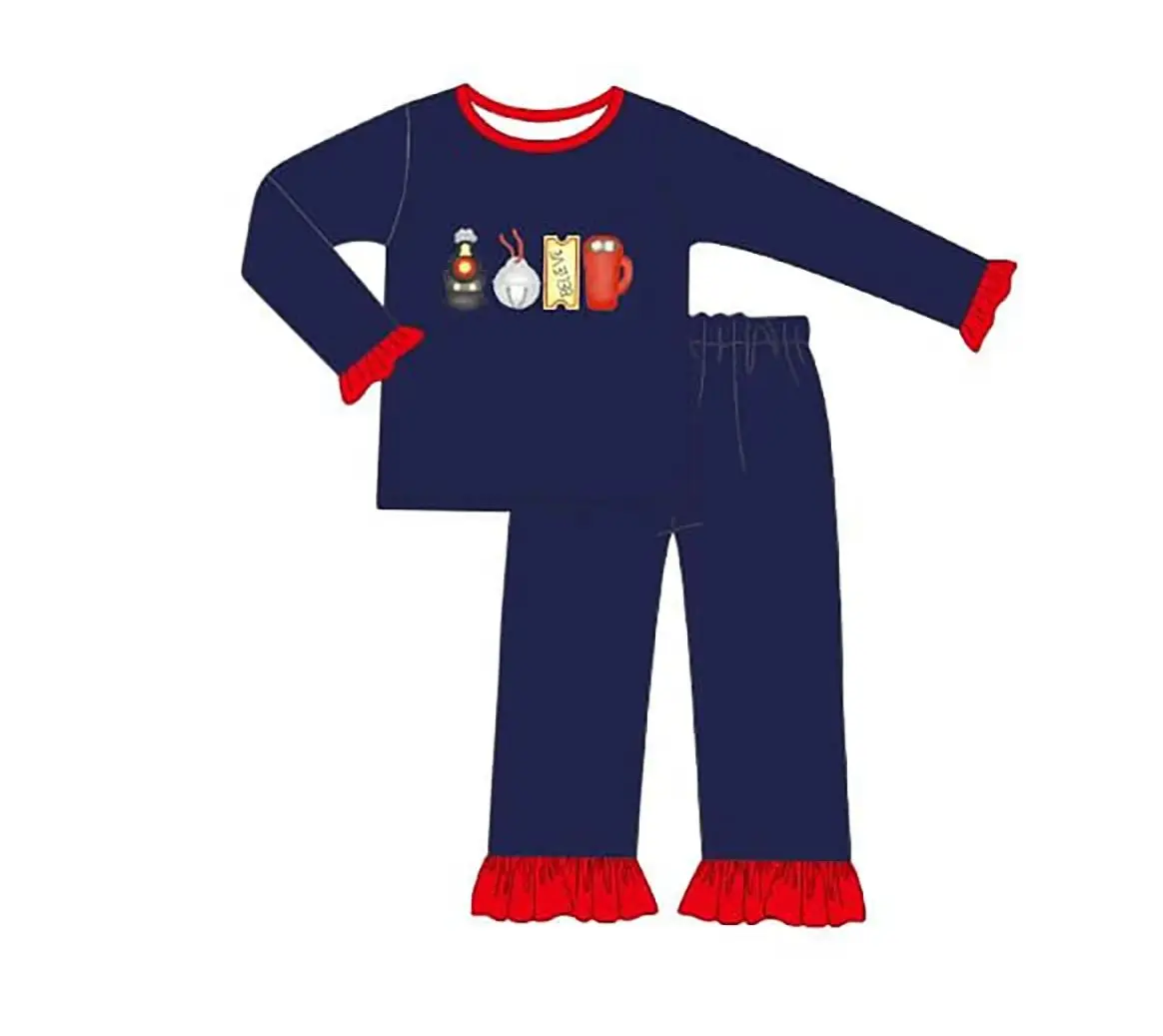 Toddler Kids Polar-Express Train Pajama Set Long Sleeve Top Pants Christmas Pajama Outfits Matches Adult Pants
