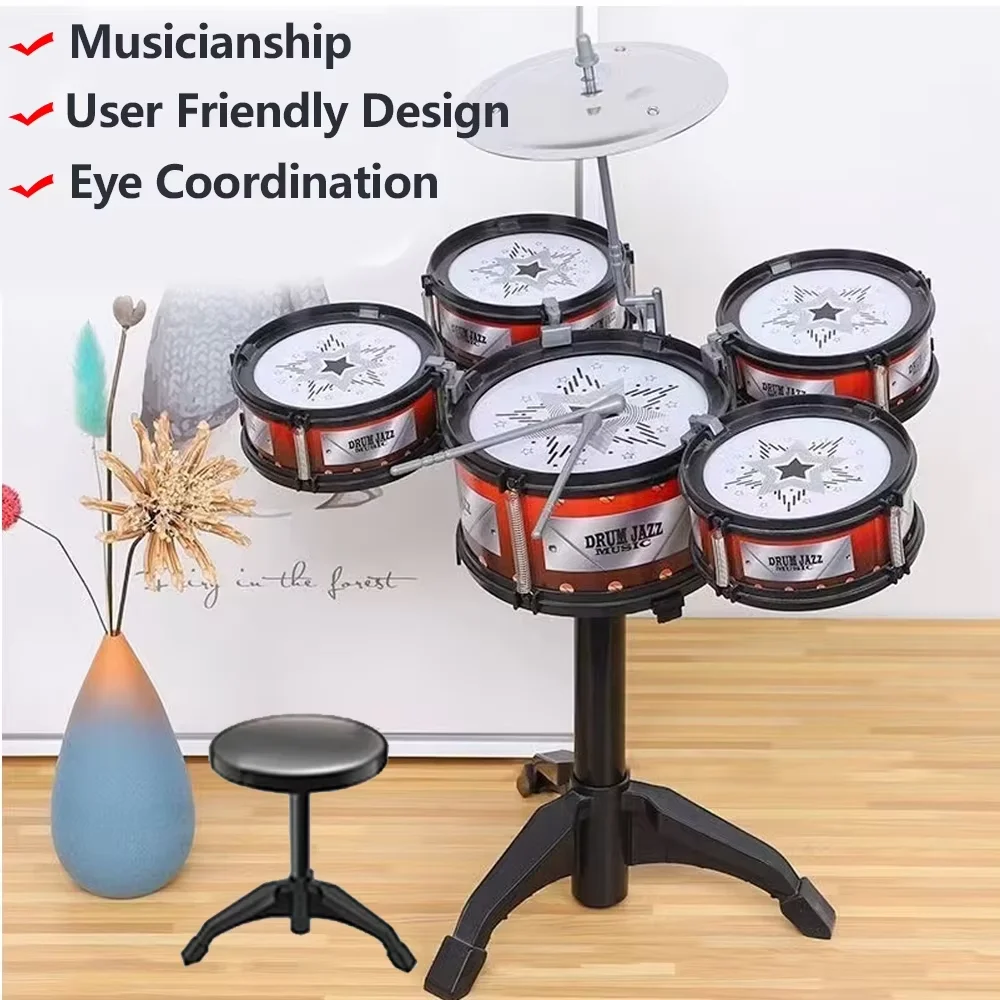 Children's Jazz Drum Set 3/5 Drums Children's Music Development Intelligence Education Toy Gifts Children Beginners Drum Sets