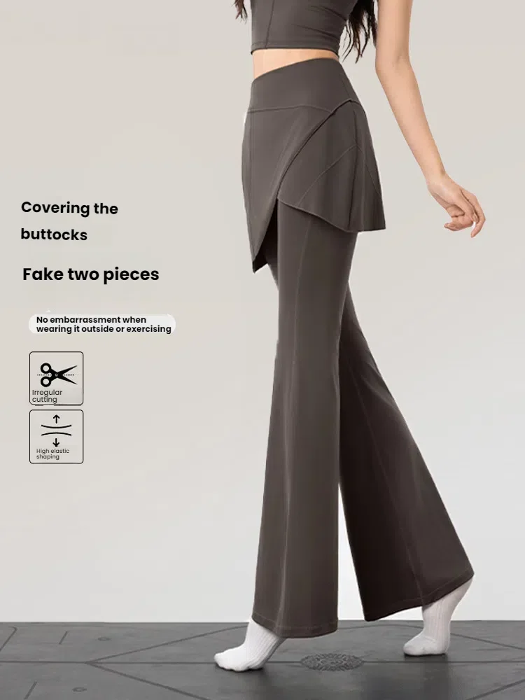 

Yoga Bell-bottom Pants for Women with Detachable Buttocks Curtain High Waist Flared Wide Leg Pants Butt-lifting fitness Trousers