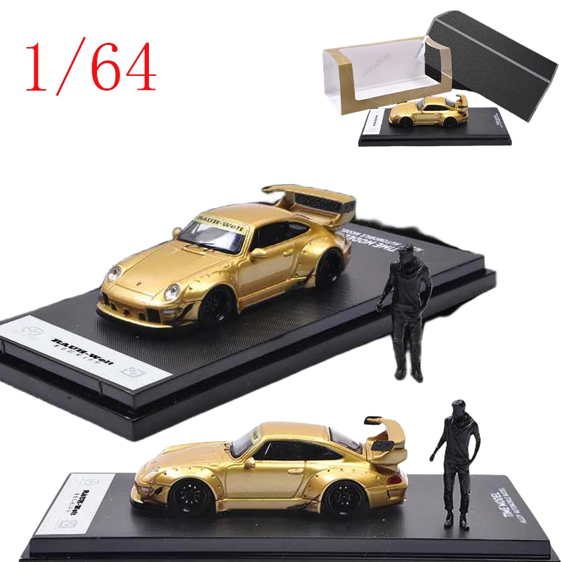 

TM Diecast 1/64 Scale Emperor Gold TIME High Rear Wing Porsche 911 (993) RWB Widebody Model Alloy Car Model Toys for Boys Gift
