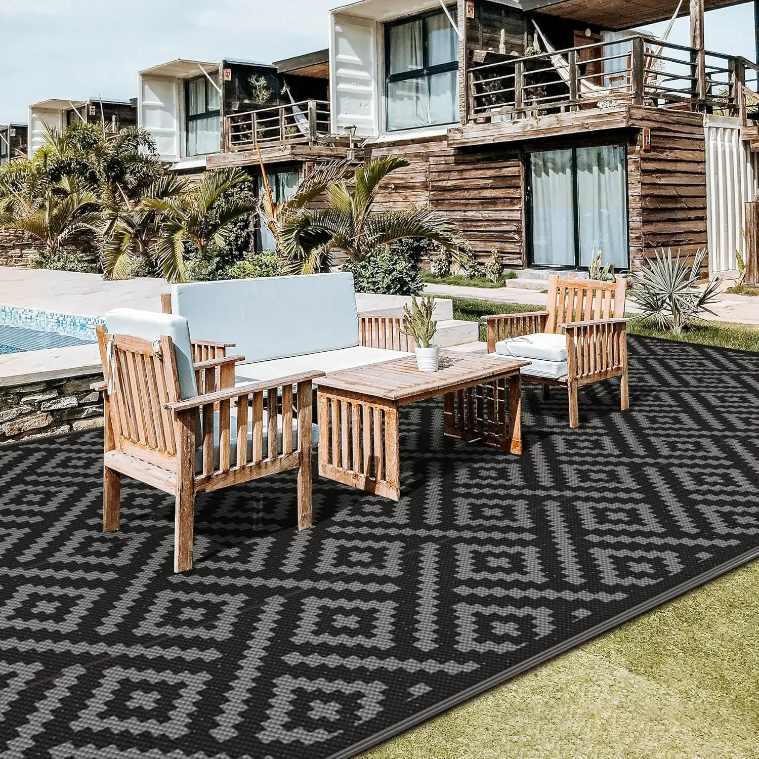 Outdoor Rug for Patio Clearance,9'x18' Waterproof Mat,Reversible Plastic Camping Rugs,Rv,Porch,Deck,Camper,Balcony