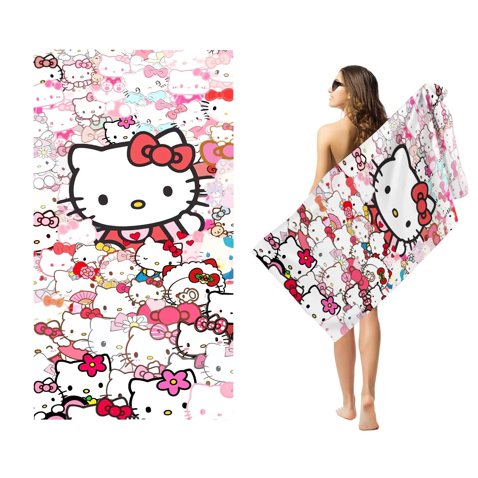 Sanrio Series Hello Kitty Beach Towels Shower Towel Sauna Travel Spa Microfiber Quick Dry Cute Room Decor For Home