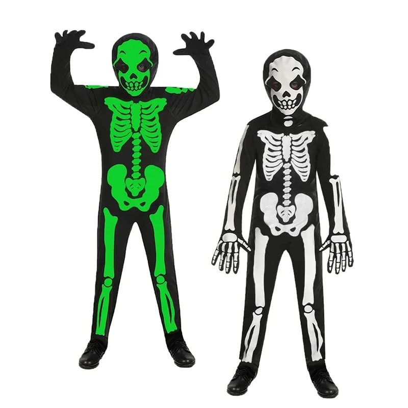 Disfraz de Halloween de monstruo esqueleto, mono con luces nocturnas de esqueleto, disfraz de fiesta de terror para carnaval.