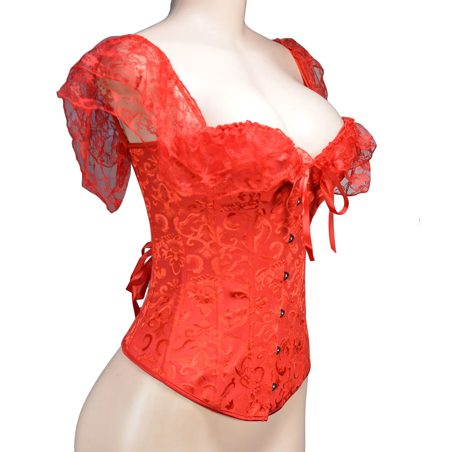 Damen Rüschen-Korsett-Top Spitzen-Bustier Schulterfreies Oberteil mit Stahlbügel Verstellbar Vintage Mode Sexy Dessous Übergröße – Detail 20