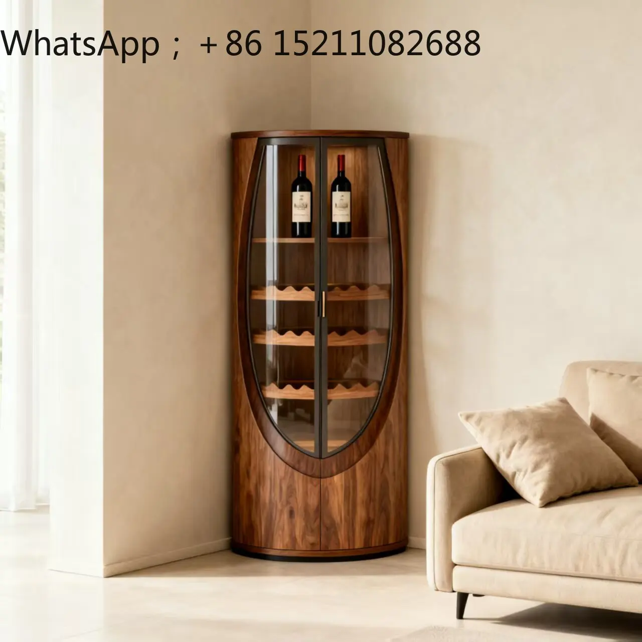 SCY ash wood wine cabinet antique living room household solid wood corner display cabinet locker