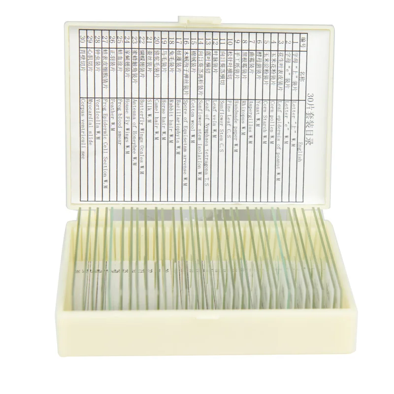 30PCS Microscope Prepared Slice Animal Plant Human Insect Specimen Glass Slides with Plastic Box