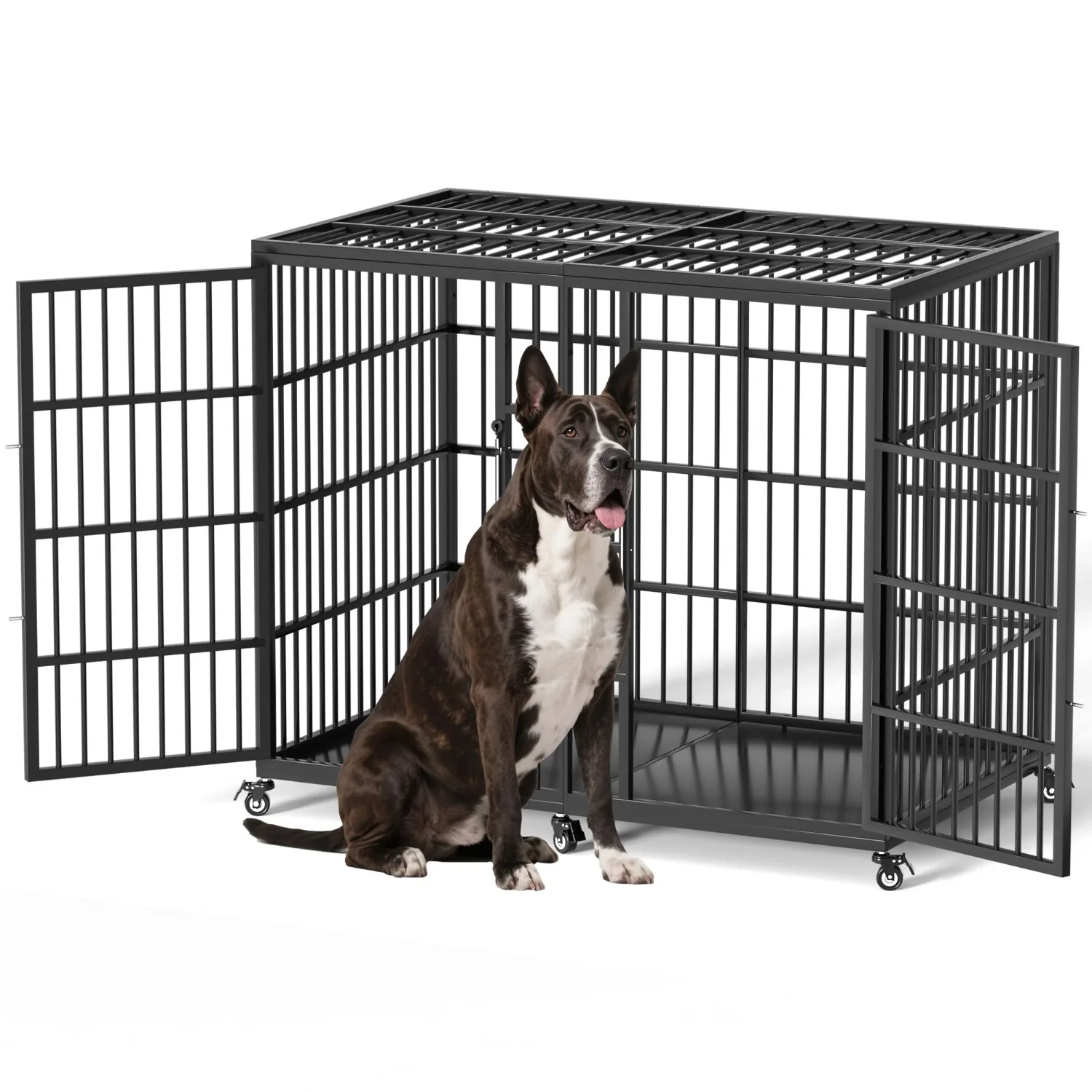 54 Inch Heavy Duty Dog Crate for Extra Large Dogs with Self-Locking Latch, XXL Escape-Proof Steel Kennel Indoor, Metal