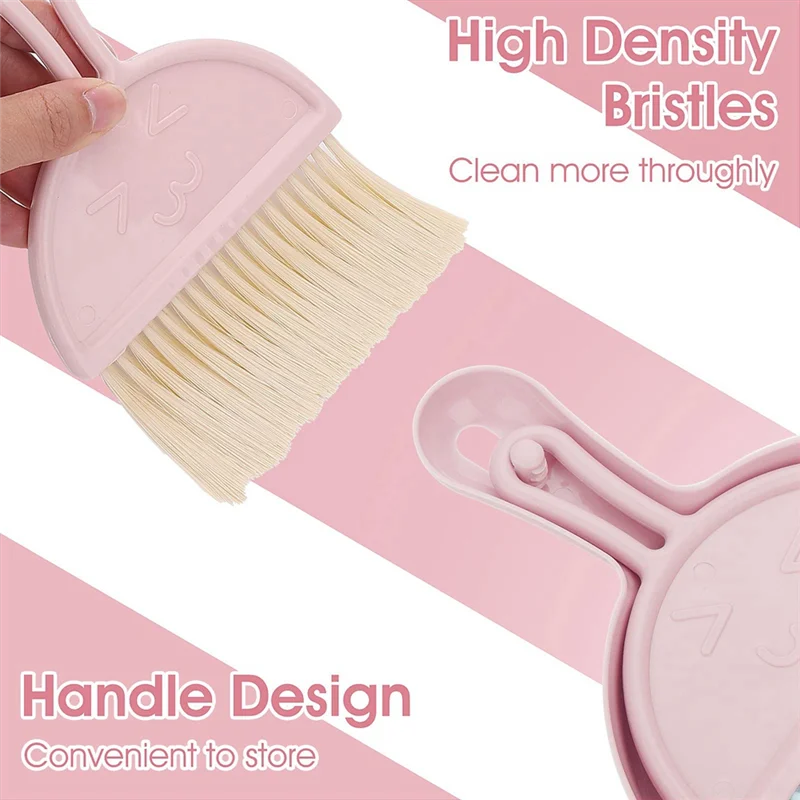 Mini conjunto de pá e escova, vassoura pequena e conjunto de limpeza de pá portátil conjunto de escova de mesa (rosa) durável