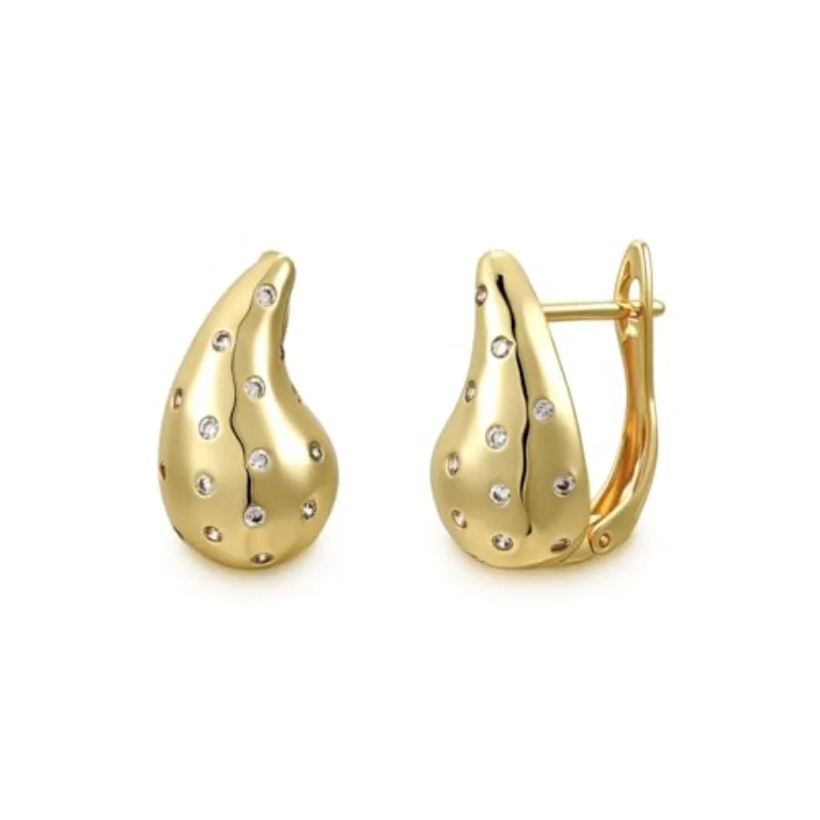

Teardrop Earrings for Women Gold Huggie U Water Drop Hoop Ear Stud Cuff 14K Gold Plated Small Simple Hypoallergenic Lightweight