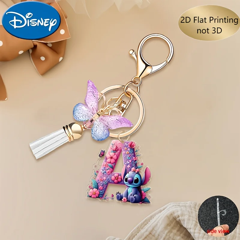 Llavero plano 2D de punto con borla de mariposa, 26 letras A-Z, llavero acrílico púrpura, regalos de fiesta de punto de dibujos animados, 1 ud.