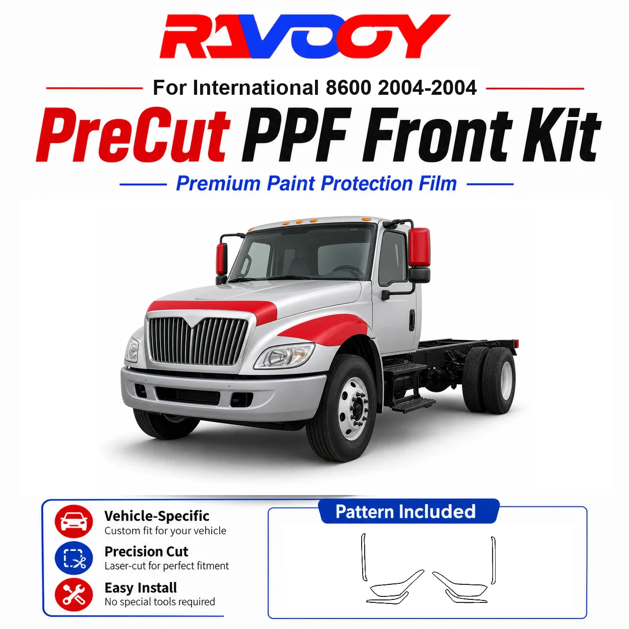 

8.5mil TPU Precut PPF Kit For International 8600 2004-2004 - Hood, Fenders & Mirror Set - Self-Healing Clear Bra Film