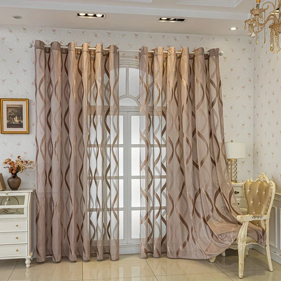 European Luxury Coffee Tulle Window Sheer Curtains for Living Room Bedroom Dining Decor Blackout Elegant Thick Modern Jacquard