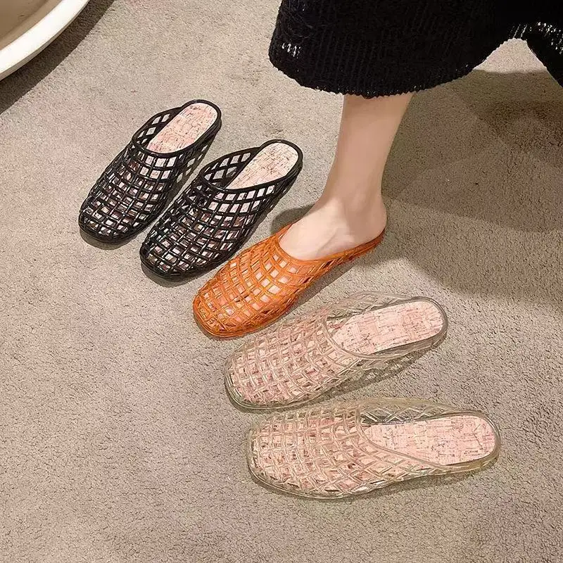 2026 Women's New luxury brand Flat slippers with Hollow PVC Breathable Summer Outerwear Baotou Bag and Casual slippers view 3