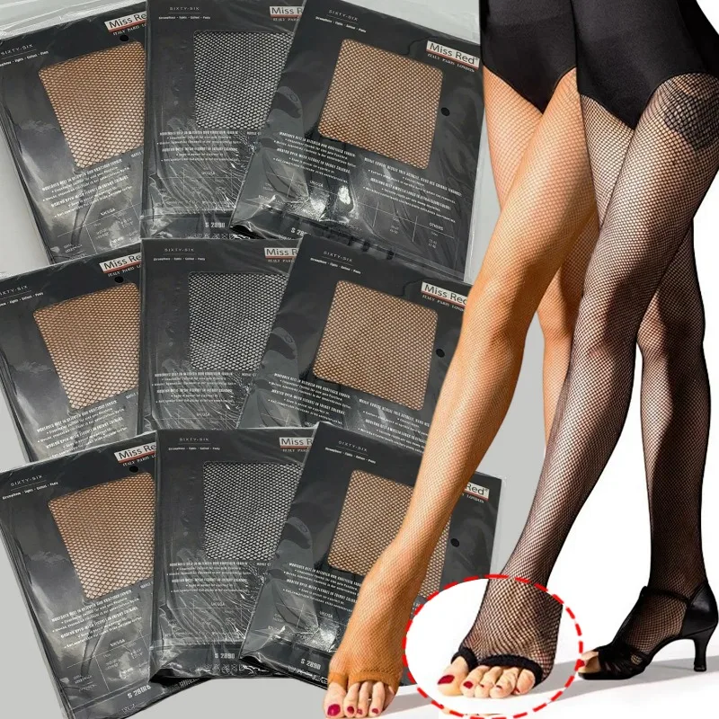 Hollow Open-toed Latin Fishnet Tights for Women Latin Dance Sexy Elastic Toeless Nylon Mesh Pantyhose Lady Hosiery Stockings