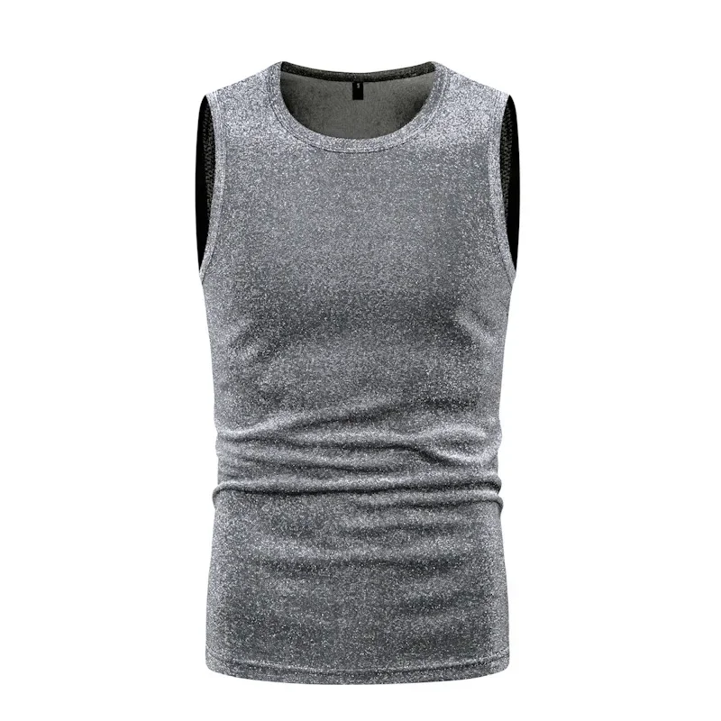Summer New Fashion Men's Casual Trendy Slim Sleeveless Vest Simple Solid Color O-neck Bronzing Waistcoat Male Men's Clothing