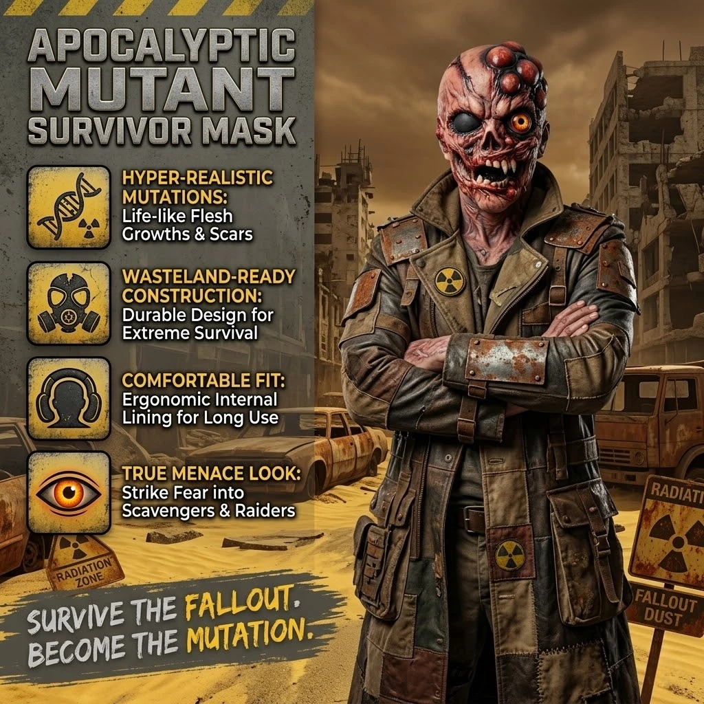 Halloween Mask Mutant Zombie Wasteland Apocalypse Cosplay Latex Helmet Prop Horror Costume Radiation Ghoul Full Head Adult