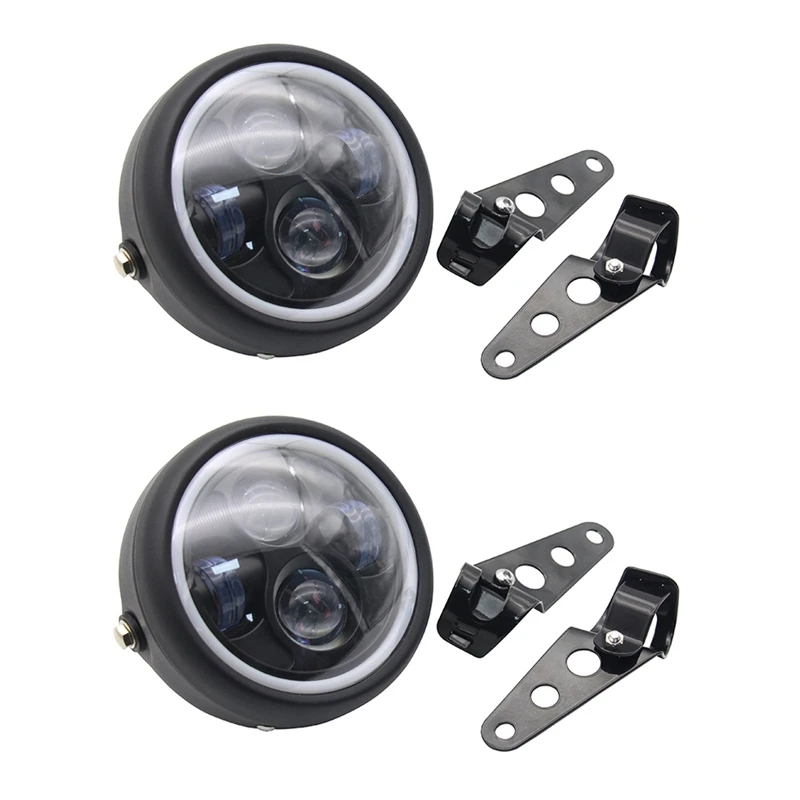 

2Pcs 6.5 Inch LED Motorcycle Headlight Hilo Head Light Lamp Bulb DRL For Sportster Cafe Racer Bobber