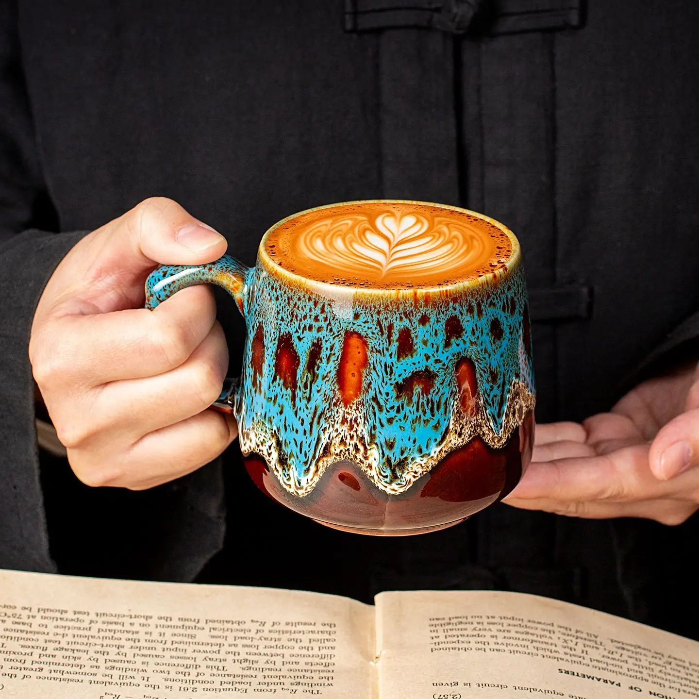 Kiln-changed ceramic household retro coffee cup couple cup high value hanging ear latte cup