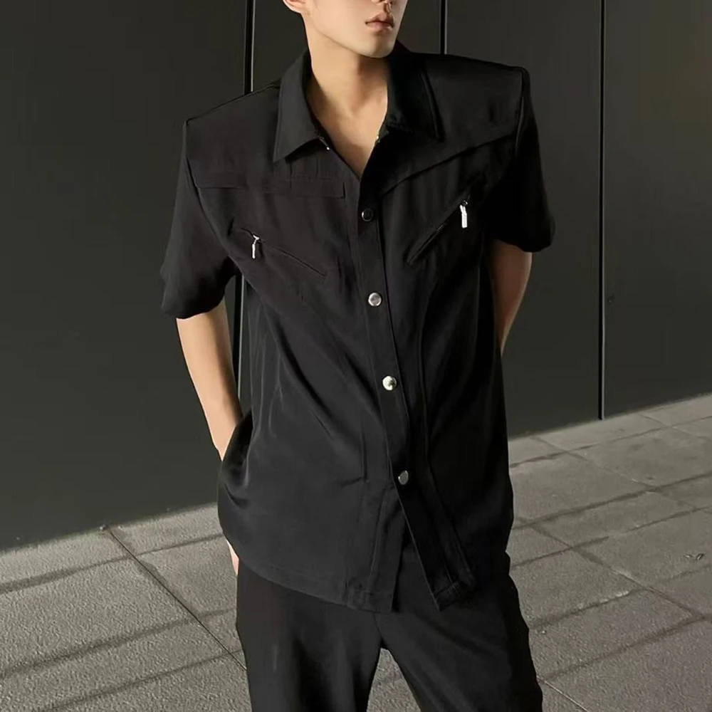 

Mens Deconstructed Zippered Shoulder Pads Shirt Streetwear Fashion Youth Outdoor Versatile Nightclub Niche Top Men'S Wear 2026