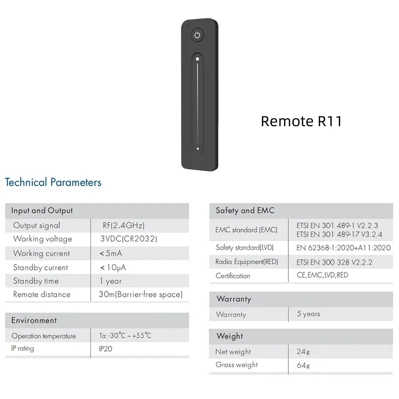 V1-K LED Dimmer DC12-48V PWM Frequency 1CH 20A Wireless Rotary Knob 2.4G RF Remote R11 RT6 Controller for Single Color LED Strip