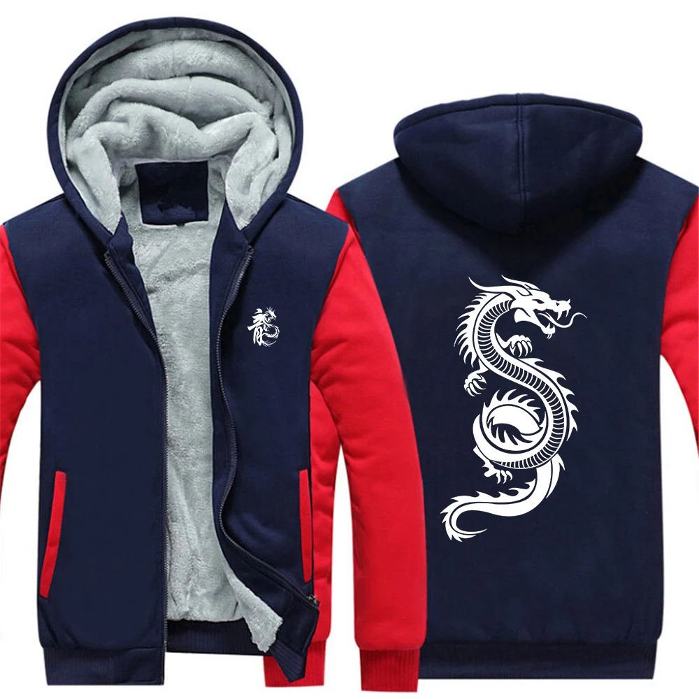 

2025 Autumn And Winter New Man's Thickened Hoodies Chinese Dragon Print Patchwork Sweatshirt Coat Leisure Fashion Jacket