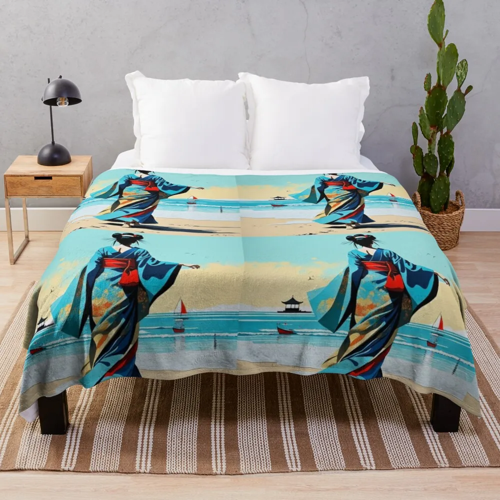 

Modern Geisha on the beach, sail Throw Blanket Bed Fashionable Comforter for sofa Blankets