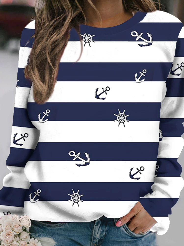 في الهواء الطلق المرأة تي شيرت عادية كم طويل نمط طباعة الشارع طاقم الرقبة الخريف الإناث الملابس المتضخم موضة تي شيرت #1