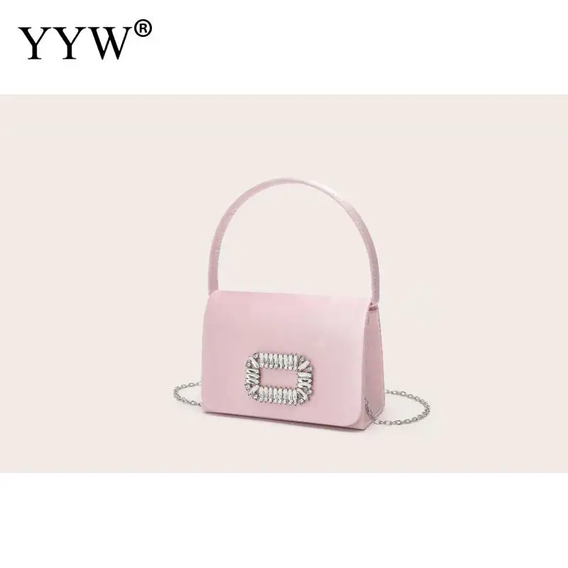 Mini bolsos de mano rosa para mujer, bolsos de mano de noche para banquete con cadena, fiesta informales para bolsos pequeños, bolsos elegantes de