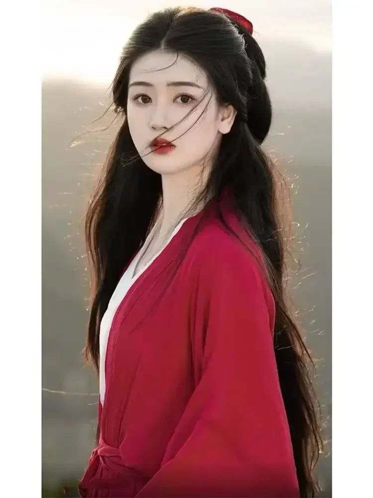 Vestido Hanfu rojo y blanco para mujer, traje chino antiguo para carnaval y Halloween, conjunto de 2 piezas de talla grande