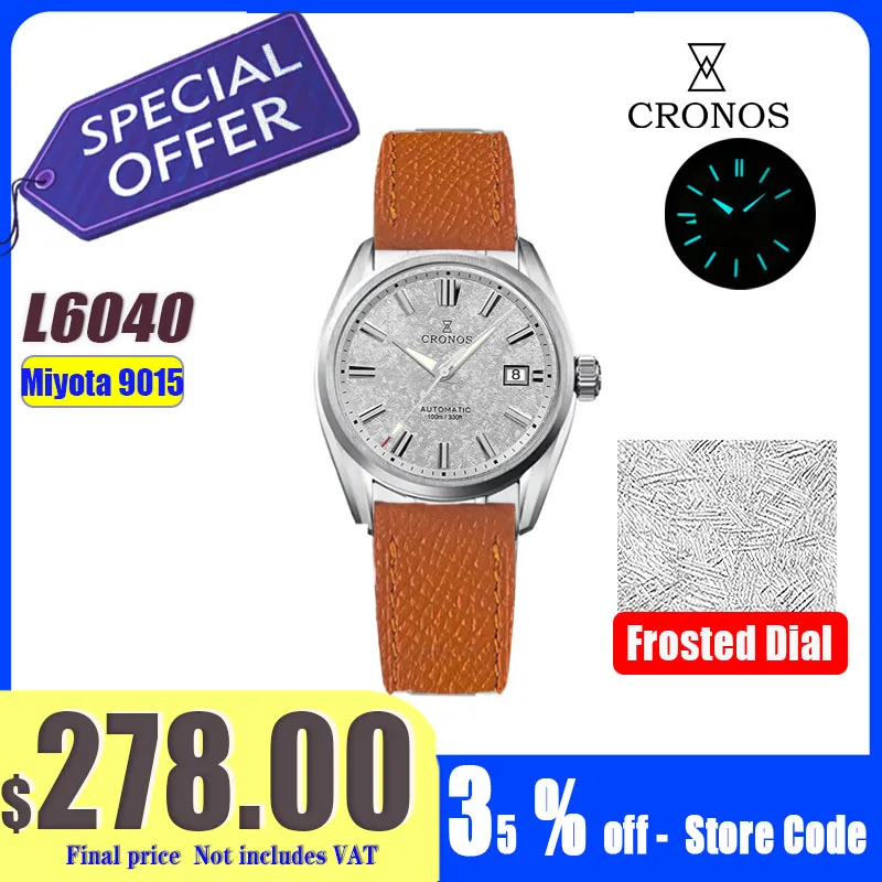 Cronos nuevo 39mm textura de lujo hombres vestido de negocios relojes Miyota 9015 PT5000 SW200 mecánico automático impermeable 100m L6040 M
